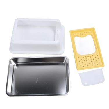 Imagem de Caixa de areia de ninhada de aço inoxidável fechada Anti -vazamento e parte superior da caixa de areia de entrada de alta lidada (Branco e amarelo)