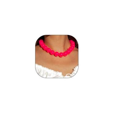 Imagem de Colar de contas grossas coloridas para mulheres, azul, verde, rosa, vermelho, miçangas, colares de contas de acrílico, joias modernas feitas à mão, Medium, Acrílico, Sem Pedra Preciosa