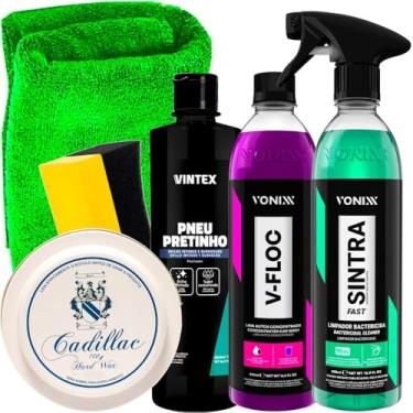 Imagem de Kit Completo Para Limpeza Carro Moto Sintra Fast V-Floc Vonixx Pneu Pretinho Vintex Cera Hard Cadillac Acessórios Karbox