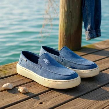 Imagem de Sapato Loafer Mocassim masculino Confort Camurça Sola Alta - Giolo, Az