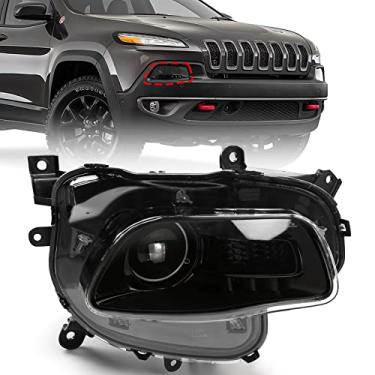 Imagem de FIONE Conjunto de farol HID apenas modelo Xenon compatível com Jeep Cherokee 2014-2018 com caixa preta lado direito do passageiro RH 68102848AF CH2503250