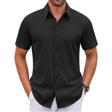 Imagem de Camisa preta COOFANDY de manga curta com botões para homens