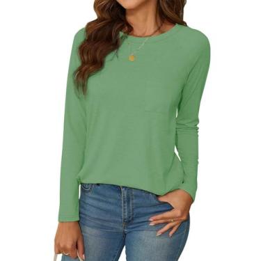 Imagem de Blusa feminina NEYOUQE, tamanho grande, manga comprida, verde ervilha