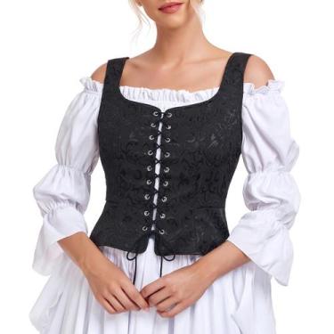 Imagem de Túnica de espartilho Zando Vintage Strap Lace Up Overbust preta