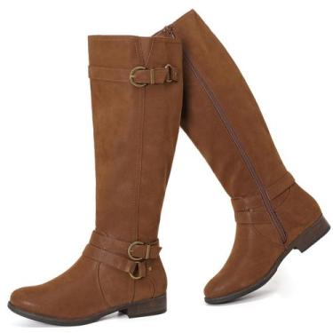 Imagem de Botas de cano alto Ruiee femininas elegantes, de bico redondo, bronzea