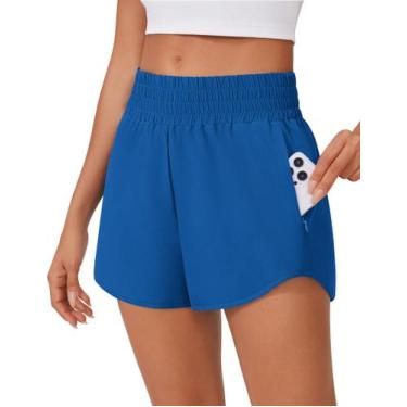 Imagem de Shorts de corrida PINSPARK femininos de cintura alta com bolsos com zí