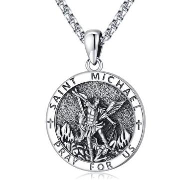 Imagem de Colar LOOVE Saint St Michael S925 em prata esterlina masculina