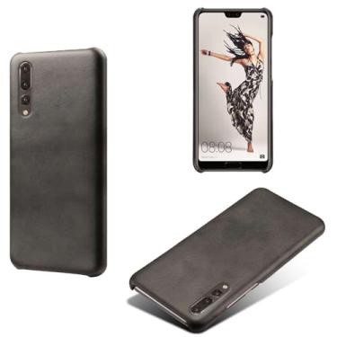 Imagem de Capa para Huawei P20 PRO,Proteção contra quedas,Casca de volta de cor sólida simples,Design de couro de imitação de plástico-Black