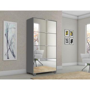 Imagem de Sapateira Armário Multiuso Pequim com Espelho Cinza - REDE MOVEIS