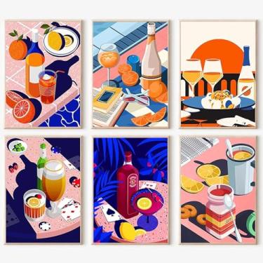 Imagem de JATOK Pacote com 6 kits de pintura por números para adultos, kits de pintura para iniciantes em tela colorida, pintura de desenho de pigmento acrílico fácil DIY para decoração de parede de casa, chá