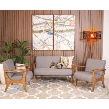 Imagem de Conjunto De Poltronas Estofadas Para Sala Em Madeira Maciça Cléo Cinza Escuro - Straub Web