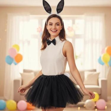 Imagem de Fantasia De Coelhinha Infantil C/ Tiara Orelha Coelho Gravata Rabinho 