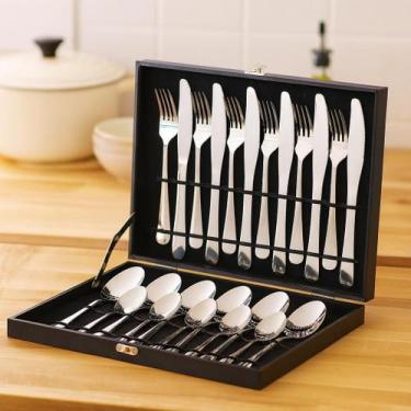 Imagem de Faqueiro maleta premium kit 24 peças conjunto talheres inox estojo mad