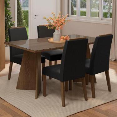 Imagem de Conjunto Sala de Jantar Tampo de Vidro 4 Cadeiras Rustic/Oxford Braga 