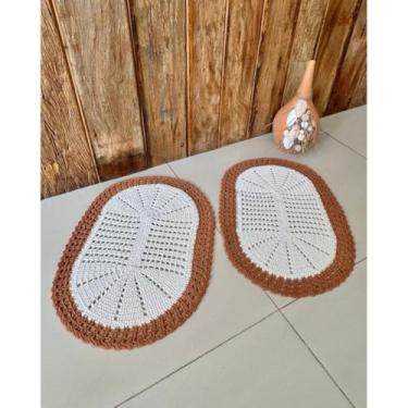 Imagem de Kit 2 Tapetes 65x45cm Oval Telinha Crochê Artesanal (Ferrugem)