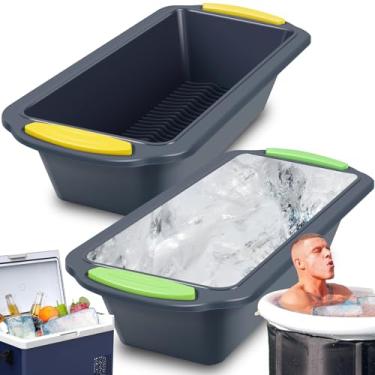 Imagem de Pacote com 2 moldes de bloco de gelo extragrande, máquina de cubos de gelo de silicone para mergulho frio ou refrigeradores, máquina de bloco de gelo resistente à temperatura, resfriador de banho de