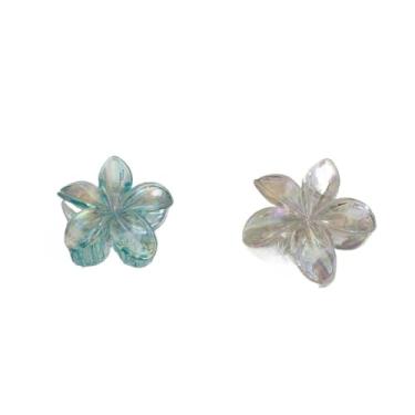 Imagem de Grampo de Cabelo Flor Frangipani Colorida Presilha Feminina Acrílica, Acessório de Praia e Resort para Mulheres(Azul+Branco)