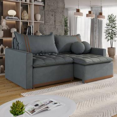 Imagem de Sofá Cama em Madeira Eucalipto e Veludo 220cm Flórida Cinza