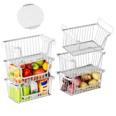 Imagem de Cestas de arame empilháveis com fundo à prova de vazamento, pacote com 6 organizadores e armazenamento de despensa, cestos de prateleira, cesta de frutas, caixas de armazenamento de batata e cebola