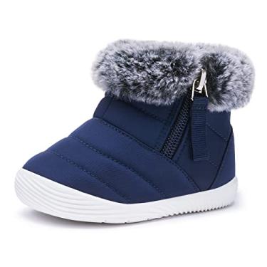 Imagem de BMCiTYBM Botas de neve para bebês meninos e meninas, impermeáveis, quentes de inverno, antiderrapante, sapatos leves para uso ao ar livre para primeiros andadores 6 9 12 18 24 meses (bebê/criança), A - azul-marinho, 18-24 Months Toddler