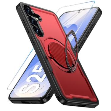 Imagem de Yimer Capa para Samsung Galaxy S24/S25 compatível com Mag-Safe, suporte de anel giratório 360, capa com suporte magnético, capa de telefone à prova de choque de grau militar, com protetor de tela, TPU