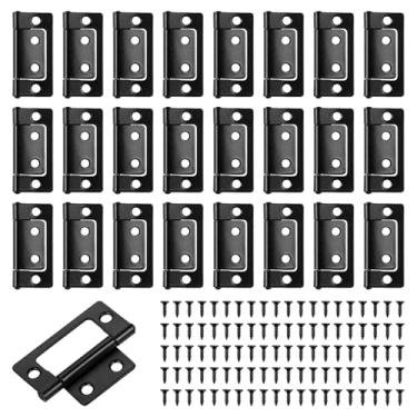 Imagem de Conjunto de dobradiças de porta de montagem embutida, dobradiça de porta de armário de liga de zinco com parafusos para cozinha, banheiro, escritório, casa, (preto)