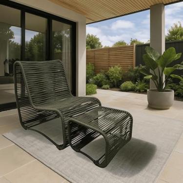 Imagem de Poltrona Lotus com Puff para Jardim Varanda Gourmet Moderrna Luxo Cadeira em aluminio e Corda Náutica Estilo e Design para Área Externa