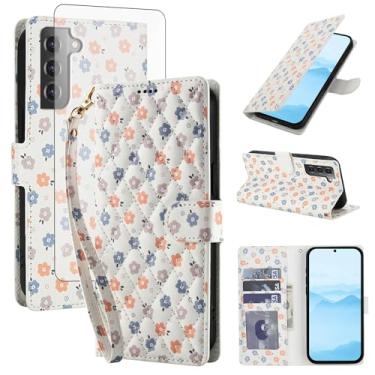 Imagem de Asuwish Capa de celular para Samsung Galaxy S22 Plus S22+ 5G carteira celular com protetor de tela de vidro temperado porta-cartão de flores com suporte para cartão S22+5G S22plus 22S + S 22 22+