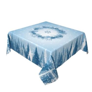 Imagem de Granbey Toalha de mesa redonda com flocos de neve de 152 cm – toalha de mesa azul branca com árvores de inverno, toalha de mesa com círculo, cristal, salpicos de neve, Natal, Natal, gelo para cozinha