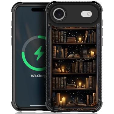 Imagem de OKBUOK Capa magnética para iPhone 17 Air, compatível com capa padrão Magsafe Bookshelf Books