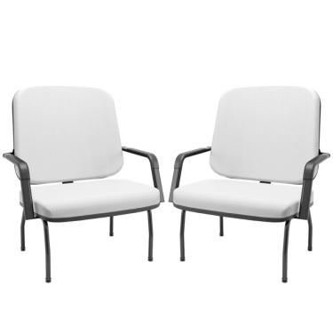 Imagem de Kit 02 Cadeiras de Escritório Recepção com Braço Fixa Preta Magno P03 Vinil Branco - Lyam Decor