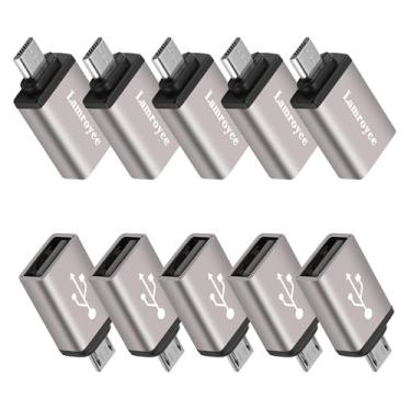 Imagem de Adaptador USB para micro USB, pacote com 10, micro USB macho para USB 2.0 A fêmea OTG (em movimento), capa de liga de alumínio, compatível com Samsung Phone S7 S6, LG, pen drive, mouse, teclado