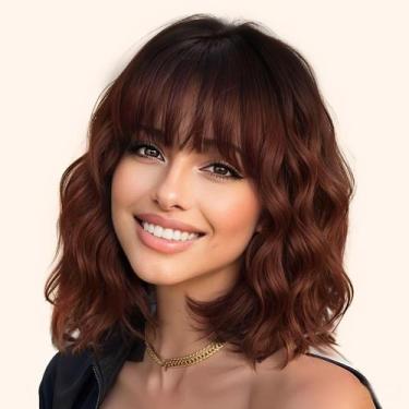 Imagem de Peruca AISI HAIR sintética ondulada, encaracolada, com franja, ombre, 