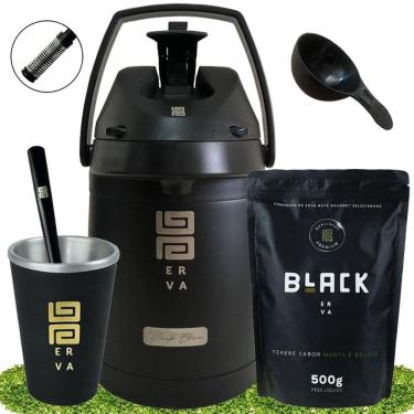 Imagem de Kit Tereré Black Erva Garrafa 2,5L Cuia Erva Menta E Boldo