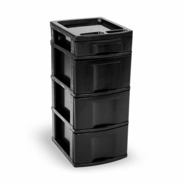 Imagem de Gaveteiro Plástico Todo Preto 4 Gavetas Agraplast Cod 599