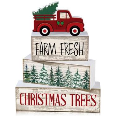 Imagem de Conjunto de blocos de Natal Decorative Sign Lineshading Red Truck