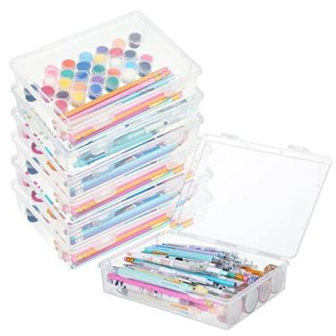 Imagem de Qunclay 6 peças 23 x 22 x 5 cm caixa de armazenamento de plástico com tampa organizadores de artesanato multiuso recipientes de plástico estojo de lápis transparente bolsa de armazenamento para contas