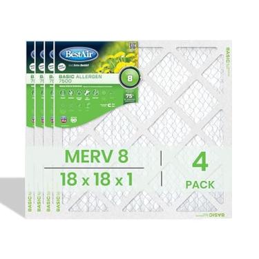 Imagem de BestAir Filtro de ar 18 x 18 x 1 (pacote com 4) | Filtro de forno MERV 8 Basic Allergen 7500 HVAC | Filtro de ar de substituição para uso doméstico, residencial e comercial | Feito nos EUA