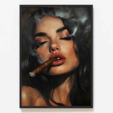 Imagem de Vlolvfe Pôster Mulheres Fumando Arte Afro-Americana Abstrata Mulher Fotos Modernas Meninas Negras Mulher Fumando Charuto Arte de Parede 40,6 x 61 cm sem moldura