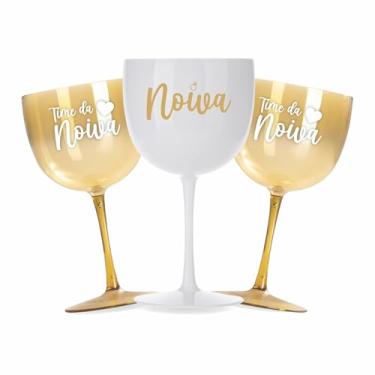 Imagem de Kit 24 Taças Gin Vodka 580ml Acrílica - Personalizadas Chá de lingerie despedida de solteira madrinhas Bride Noiva - Aloha (Taça Dourada - Noiva)