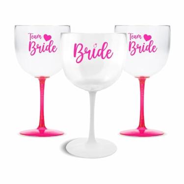 Imagem de Kit 15 Taças Gin Vodka 580ml Acrílica - Personalizadas Chá de lingerie despedida de solteira madrinhas Bride Noiva - Aloha (Pé Rosa Neon - Bride)