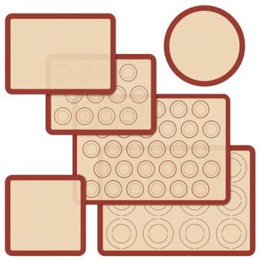 Imagem de Conjunto de 6 tapetes de silicone Macaron para assadeiras, tapetes de silicone antiaderentes e reutilizáveis para assar macarons, biscoitos, pastelaria, pizza