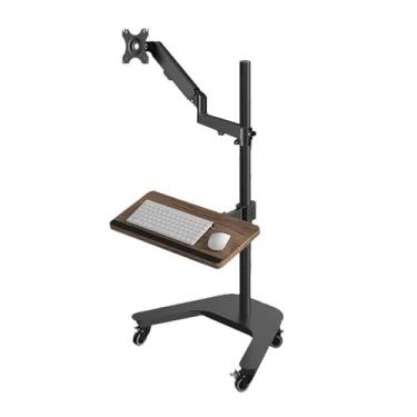 Imagem de Suporte de monitor único para telas planas/curvas de 43.2 cm-81.3 cm até 9 kg, suporte para monitor móvel carrinho de monitor de mola a gás com bandeja de teclado, braço de monitor de suporte de mesa