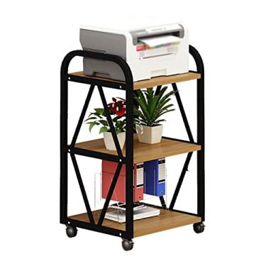 Imagem de Suporte de impressão, suporte de estante de impressão para casa, polia do chão ao teto, prateleira, escritório, 3 camadas, armazenamento de arquivos móvel, mesa de impressora (cor: B)