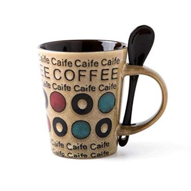 Imagem de GRFIT Caneca artística pintada à mão xícara de cerâmica caneca de café para escritório doméstico copo de bebida de leite com colher presente interessante para amigos, colegas/caneca de café de 350 ml