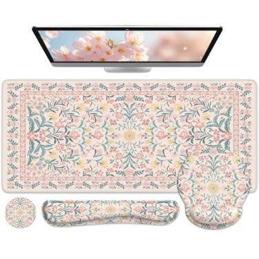 Imagem de iCasso Tapete de mesa, mouse pad grande e conjunto de descanso de pulso para teclado, tapete protetor de mesa, teclado ergonômico 4 em 1 com suporte de pulso para capa de mesa e escritório doméstico