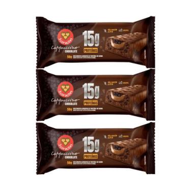 Imagem de Kit 3 barra 15g proteina cappuccino chocolate 50g 3corações