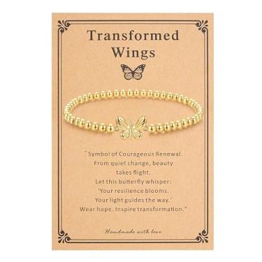 Imagem de morniface Pulseira feminina com contas banhadas a ouro 14 K, pulseira elástica com pingentes de ouro, delicada pulseira elástica feita à mão, joias de ouro modernas, presente, Medium, Aço inoxidável