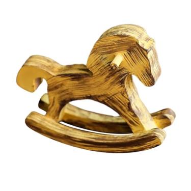Imagem de KiBcsLic Decoração de mesa de cavalo de balanço de madeira, estatueta de cavalo de balanço, artesanato, peça central, ornamento, arte, decoração, estátua de, Amarelo