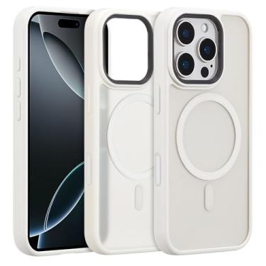 Imagem de ZTOFERA Capa magnética para iPhone 16 Pro, compatível com MagSafe, proteção de câmera elevada + botão de controle de câmera AI, capa traseira fosca translúcida com impressão digital (branca)